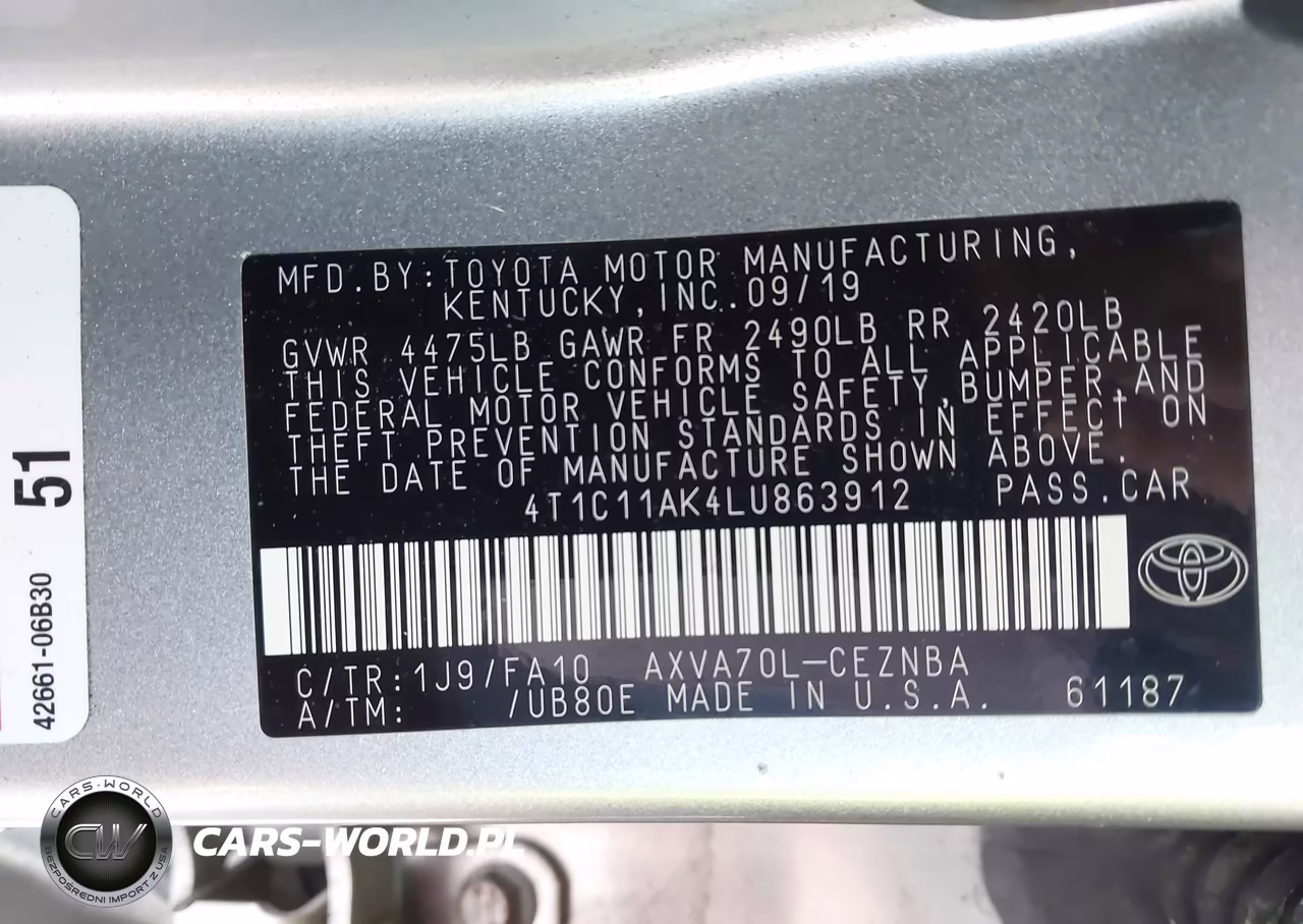 2020 Toyota Camry Le VIN:4T1C11AK4LU863912 - 9