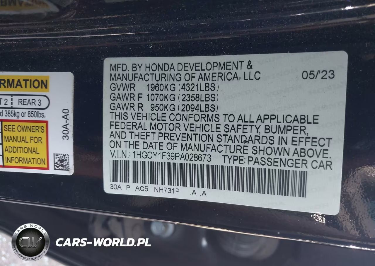 2023 Honda Accord Ex VIN:1HGCY1F39PA028673 - 9