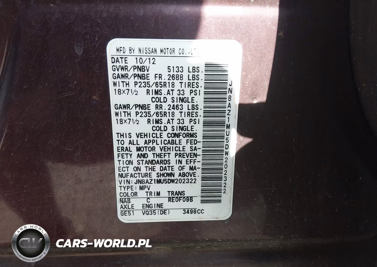 2013 Nissan Murano S VIN:JN8AZ1MU5DW202322 - 9