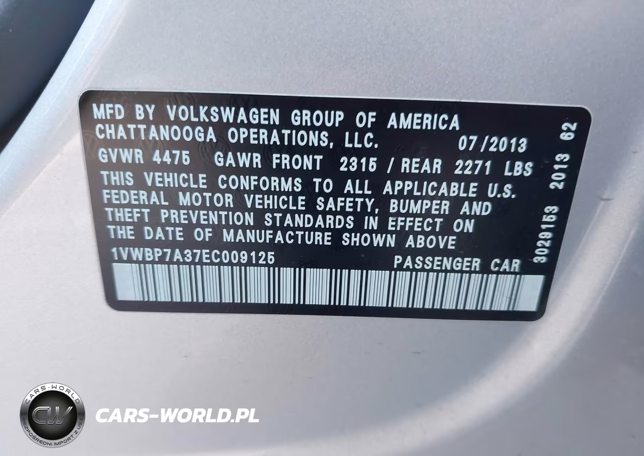 2014 Volkswagen Passat 2.5L Se VIN:1VWBP7A37EC009125 - 9