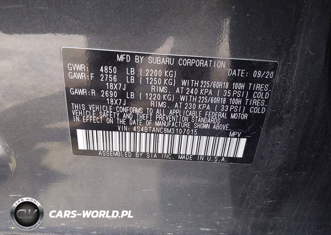 2021 Subaru Outback Limited VIN:4S4BTANC8M3107015 - 9