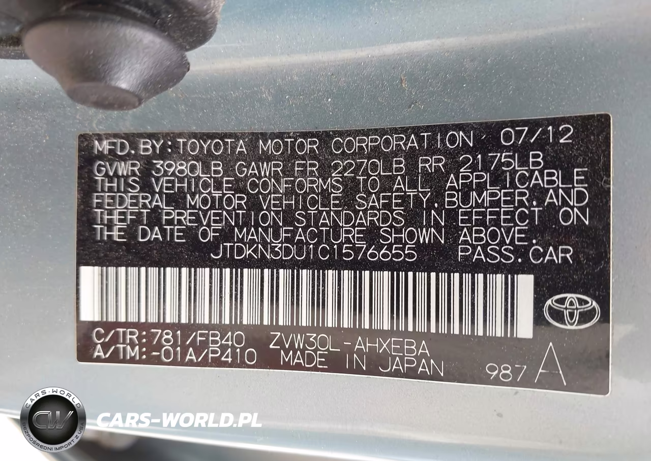 2012 Toyota Prius Three VIN:JTDKN3DU1C1576655 - 9