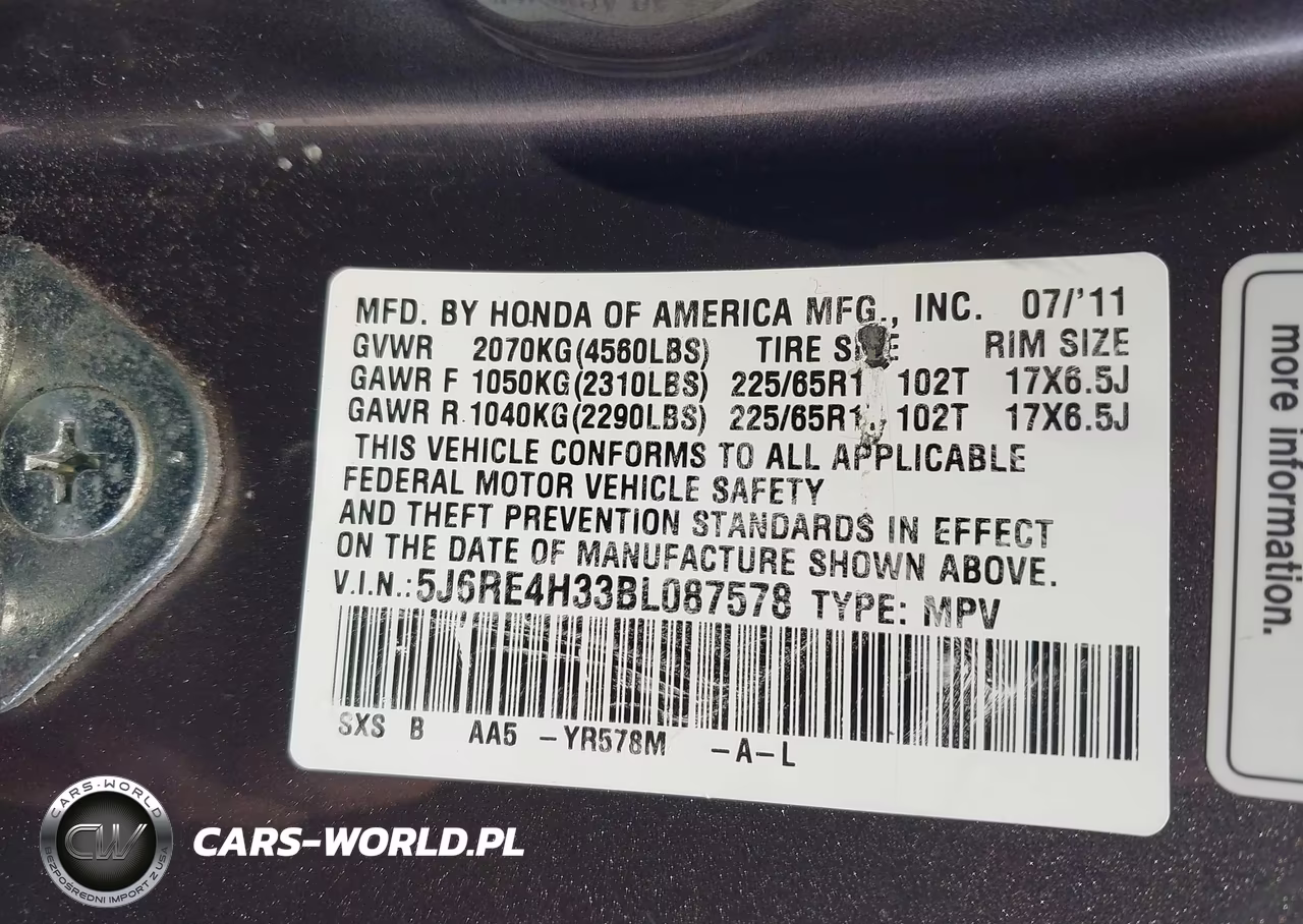 2011 Honda Cr-V Lx VIN:5J6RE4H33BL087578 - 9