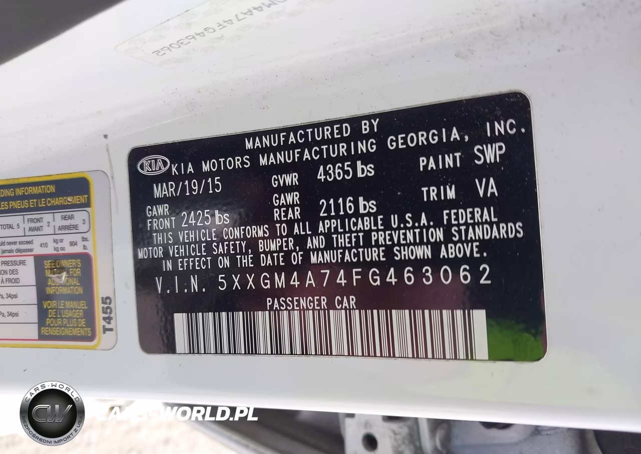 2015 Kia Optima Lx VIN:5XXGM4A74FG463062 - 9