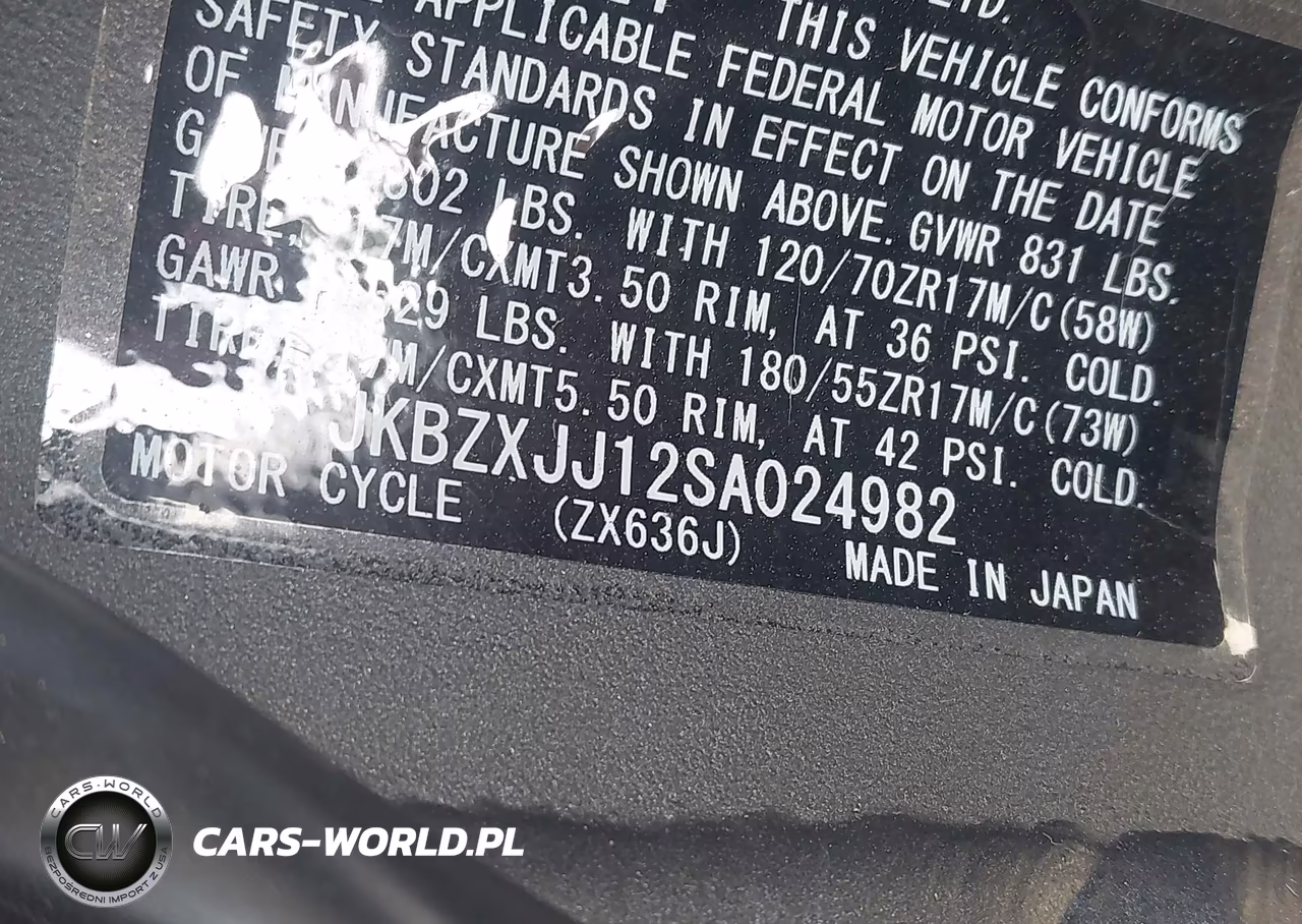 2025 Kawasaki Zx636 K VIN:JKBZXJJ12SA024982 - 10