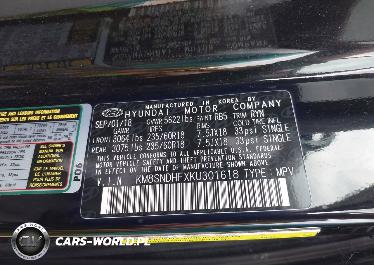 2019 Hyundai Santa Fe Xl Se VIN:KM8SNDHFXKU301618 - 9