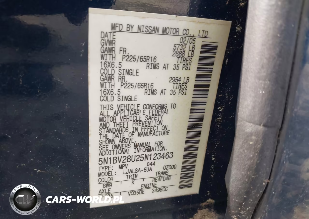 2005 Nissan Quest 3.5 VIN:5N1BV28U25N123463 - 9