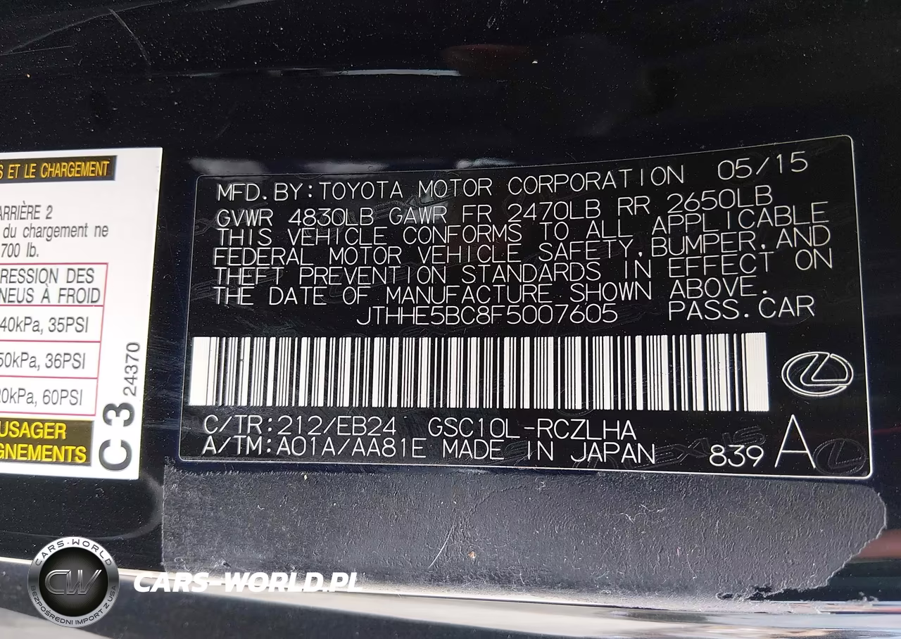 2015 Lexus Rc 350 VIN:JTHHE5BC8F5007605 - 9