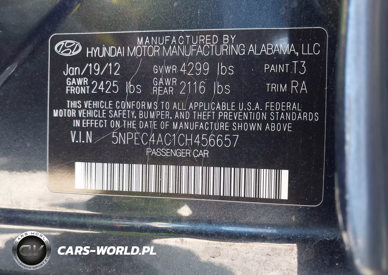 2012 Hyundai Sonata Se VIN:5NPEC4AC1CH456657 - 9
