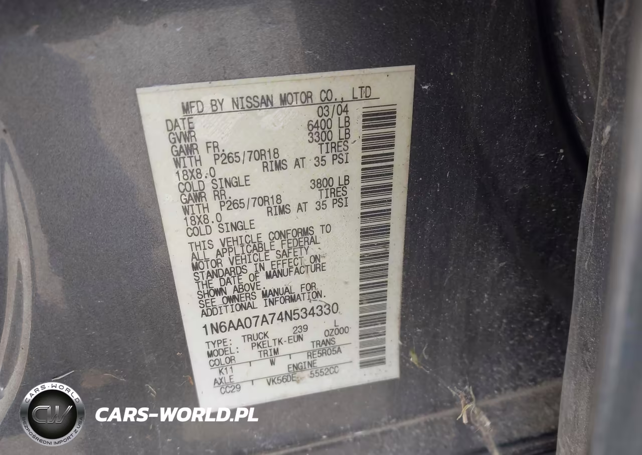2004 Nissan Titan Se VIN:1N6AA07A74N534330 - 9