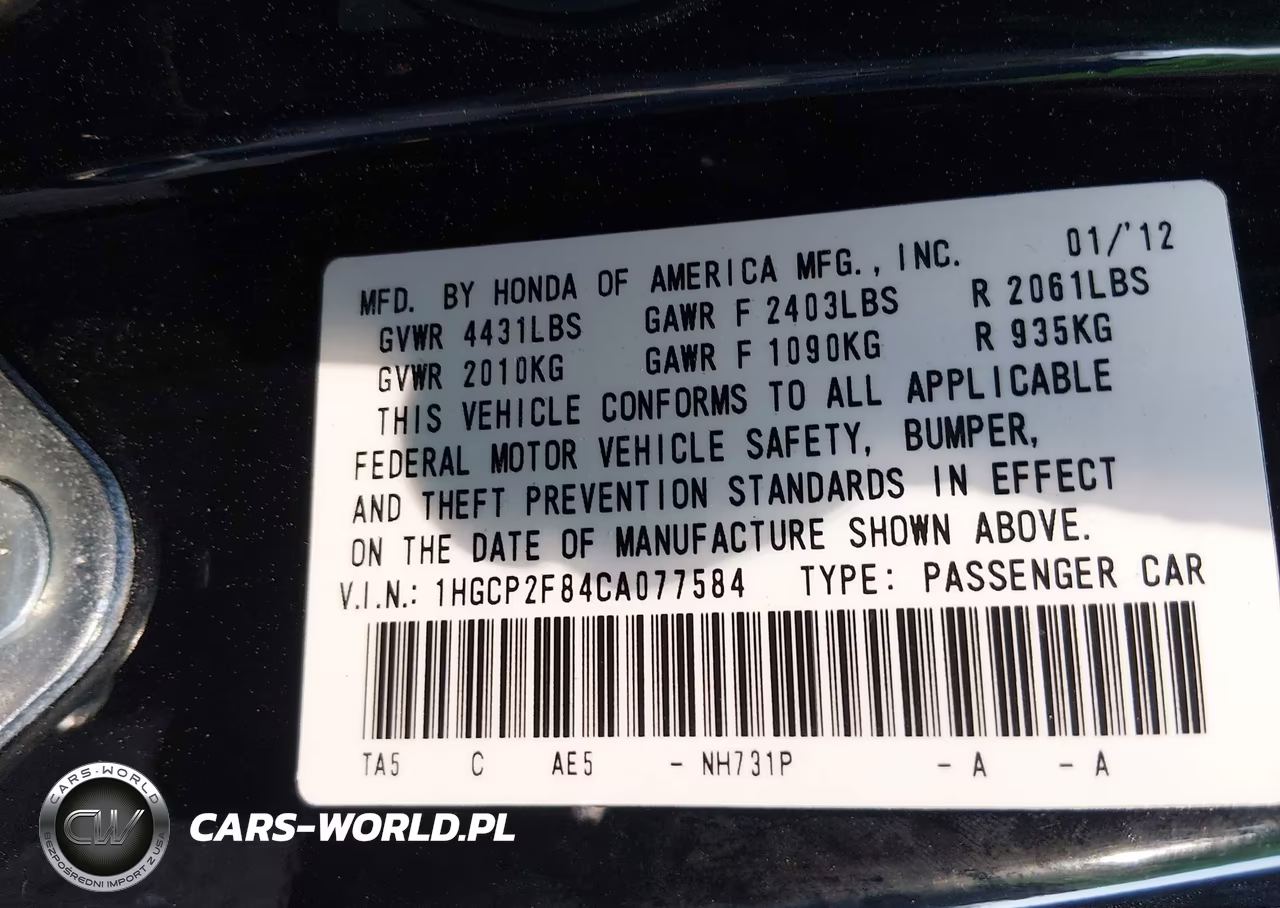 2012 Honda Accord 2.4 Ex-L VIN:1HGCP2F84CA077584 - 9