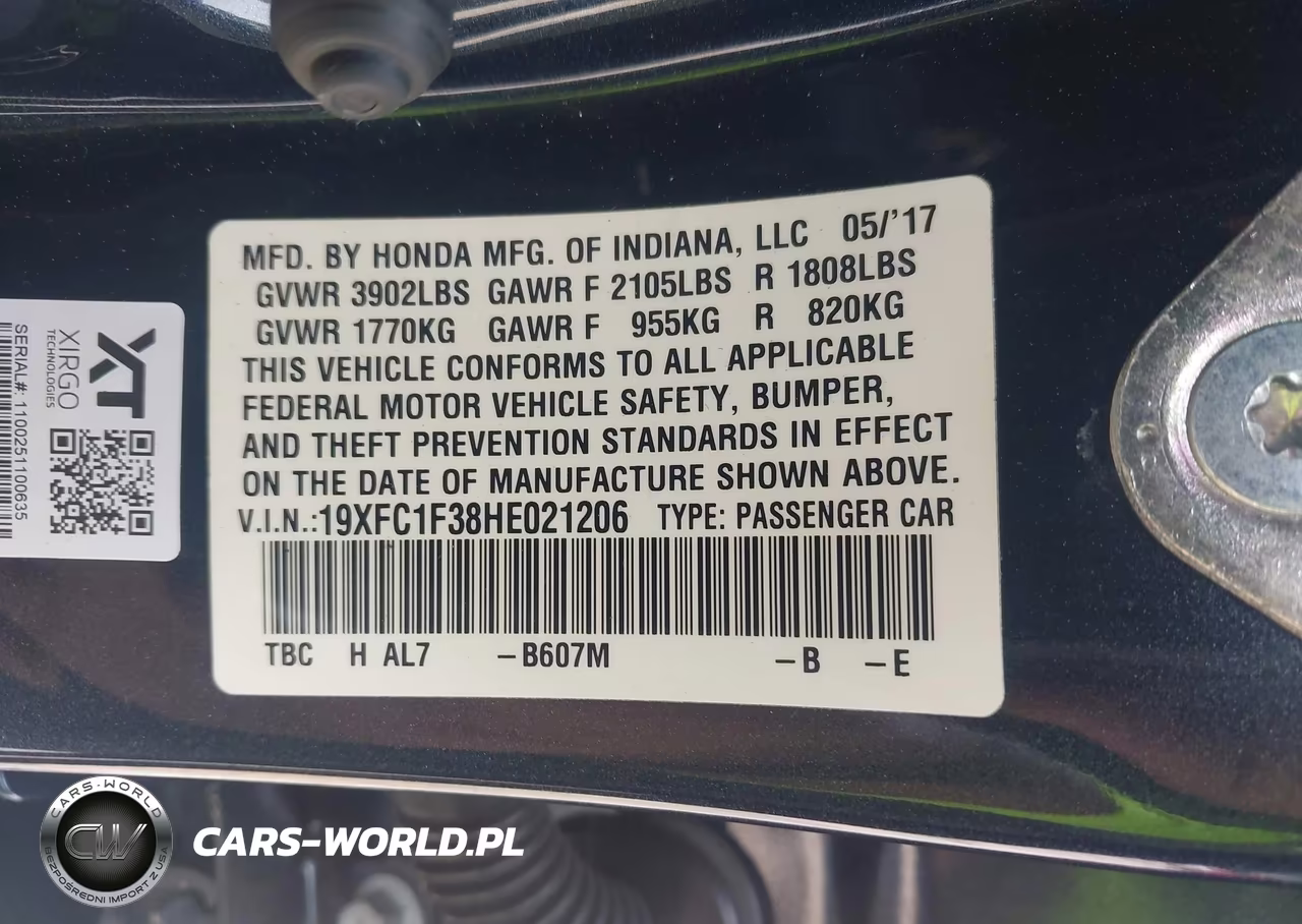 2017 Honda Civic Ex-T VIN:19XFC1F38HE021206 - 9