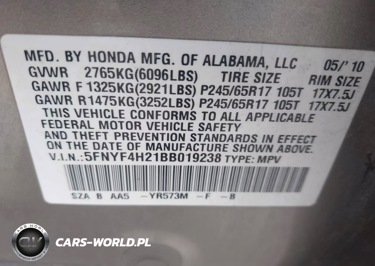 2011 Honda Pilot Lx VIN:5FNYF4H21BB019238 - 9
