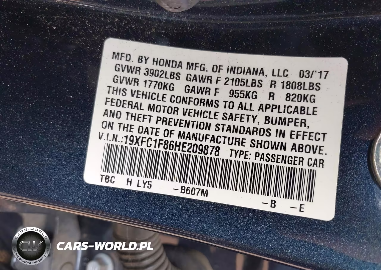 2017 Honda Civic Ex-L VIN:19XFC1F86HE209878 - 9