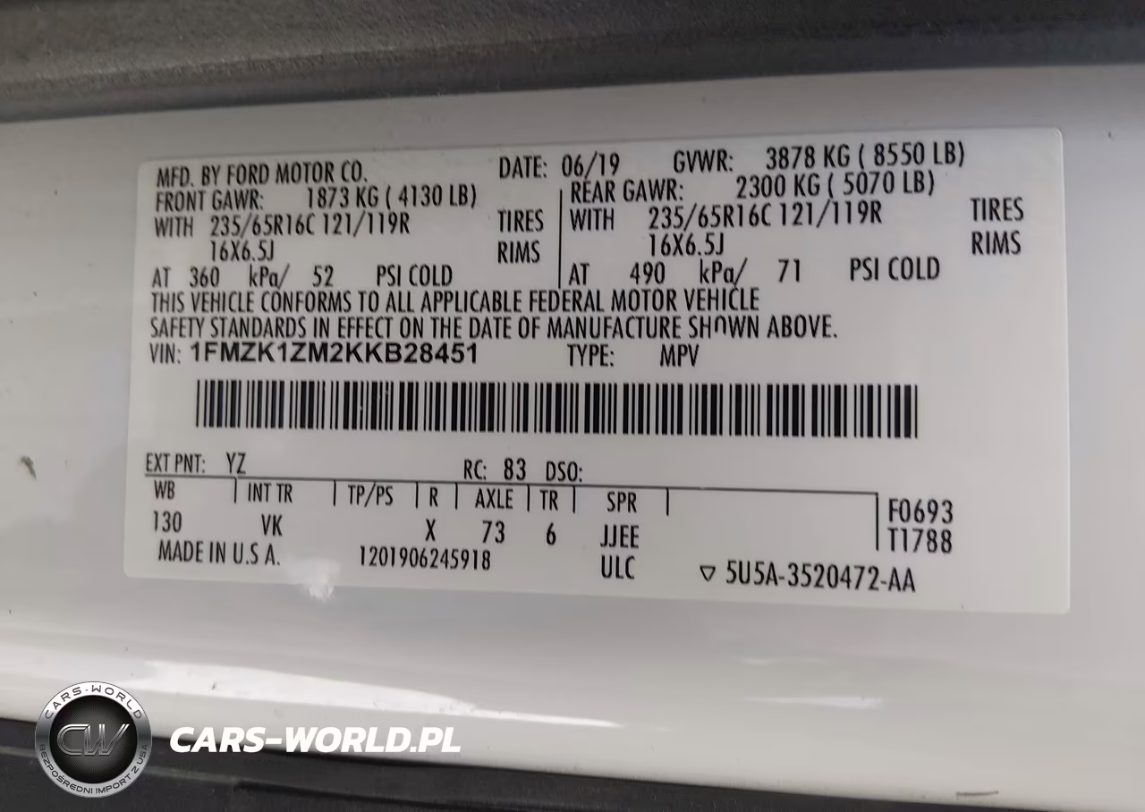 2019 Ford Transit-150 Xl VIN:1FMZK1ZM2KKB28451 - 9