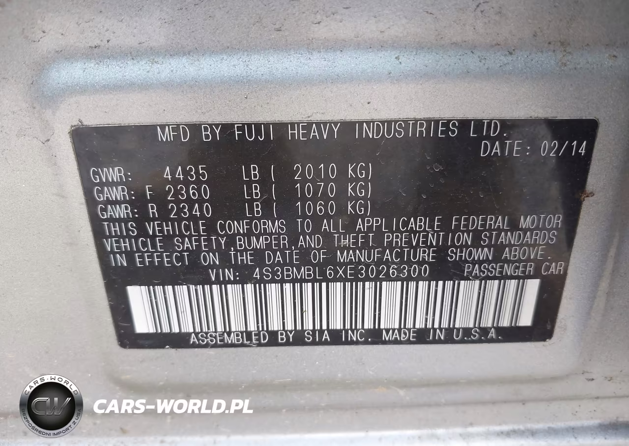 2014 Subaru Legacy 2.5I Limited VIN:4S3BMBL6XE3026300 - 9