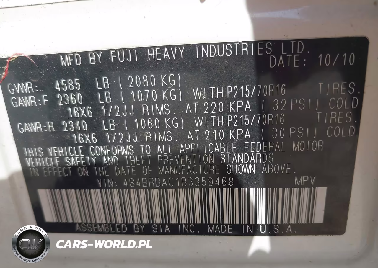 2011 Subaru Outback 2.5I VIN:4S4BRBAC1B3359468 - 9