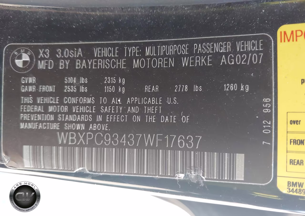 2007 BMW X3 3.0Si VIN:WBXPC93437WF17637 - 9