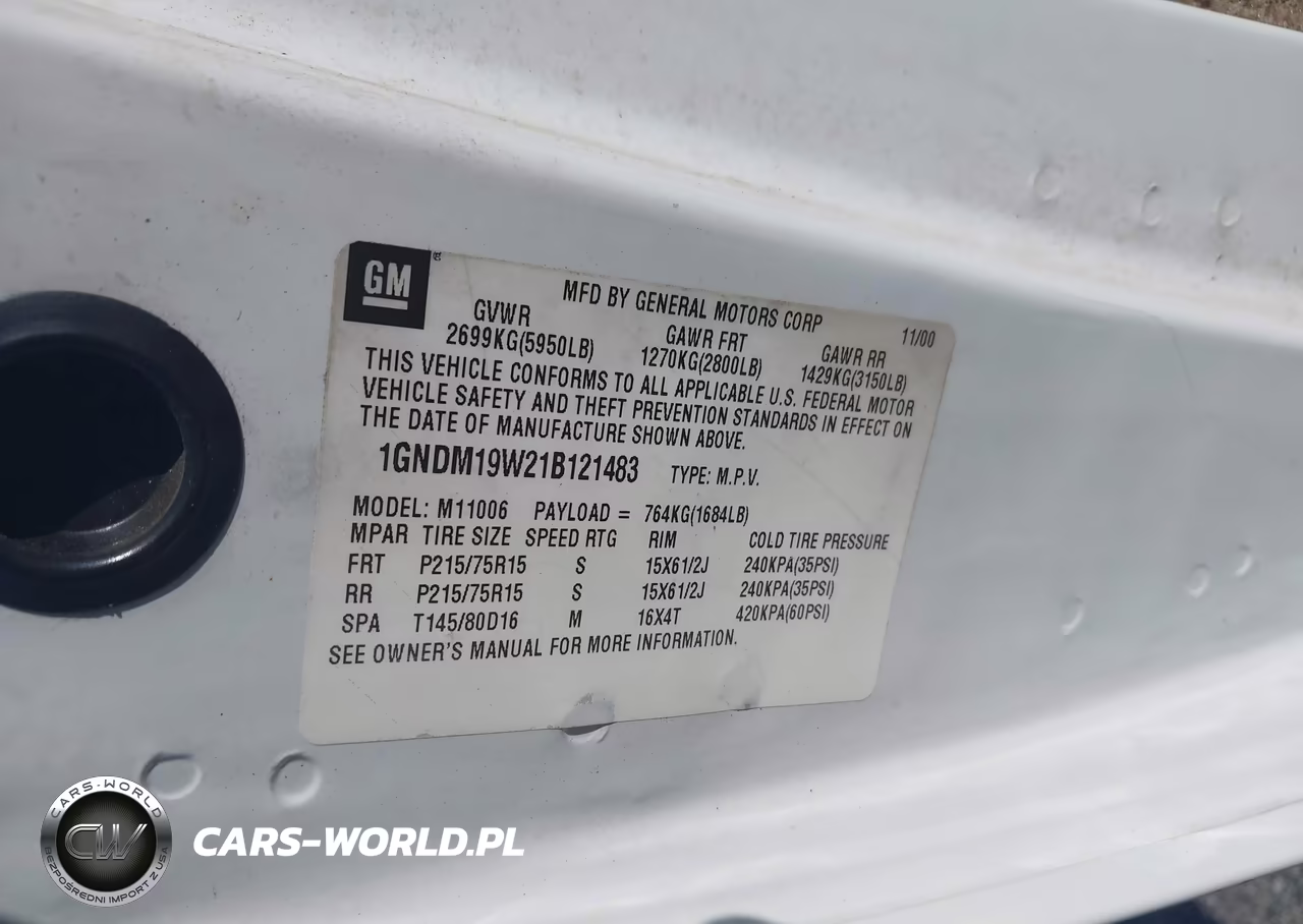 2001 Chevrolet Astro Ls VIN:1GNDM19W21B121483 - 9
