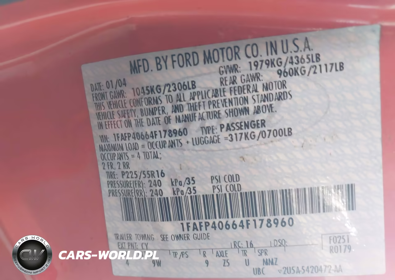 2004 Ford Mustang VIN:1FAFP40664F178960 - 9