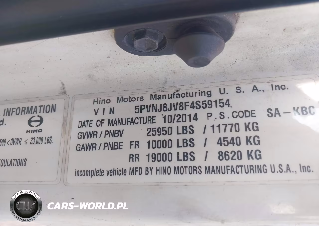 2015 Hino 258-268 VIN:5PVNJ8JV8F4S59154 - 8