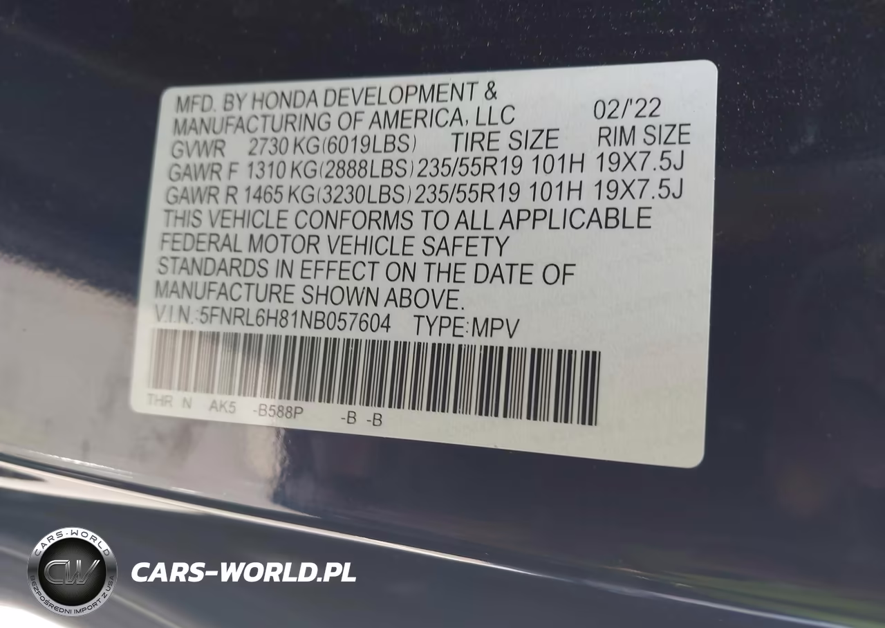 2022 Honda Odyssey Touring VIN:5FNRL6H81NB057604 - 9