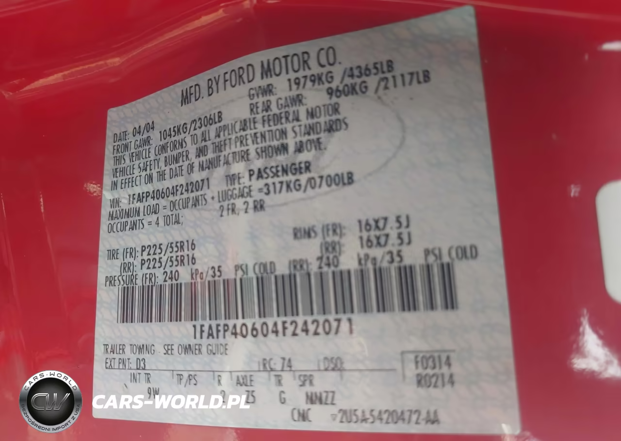 2004 Ford Mustang VIN:1FAFP40604F242071 - 9