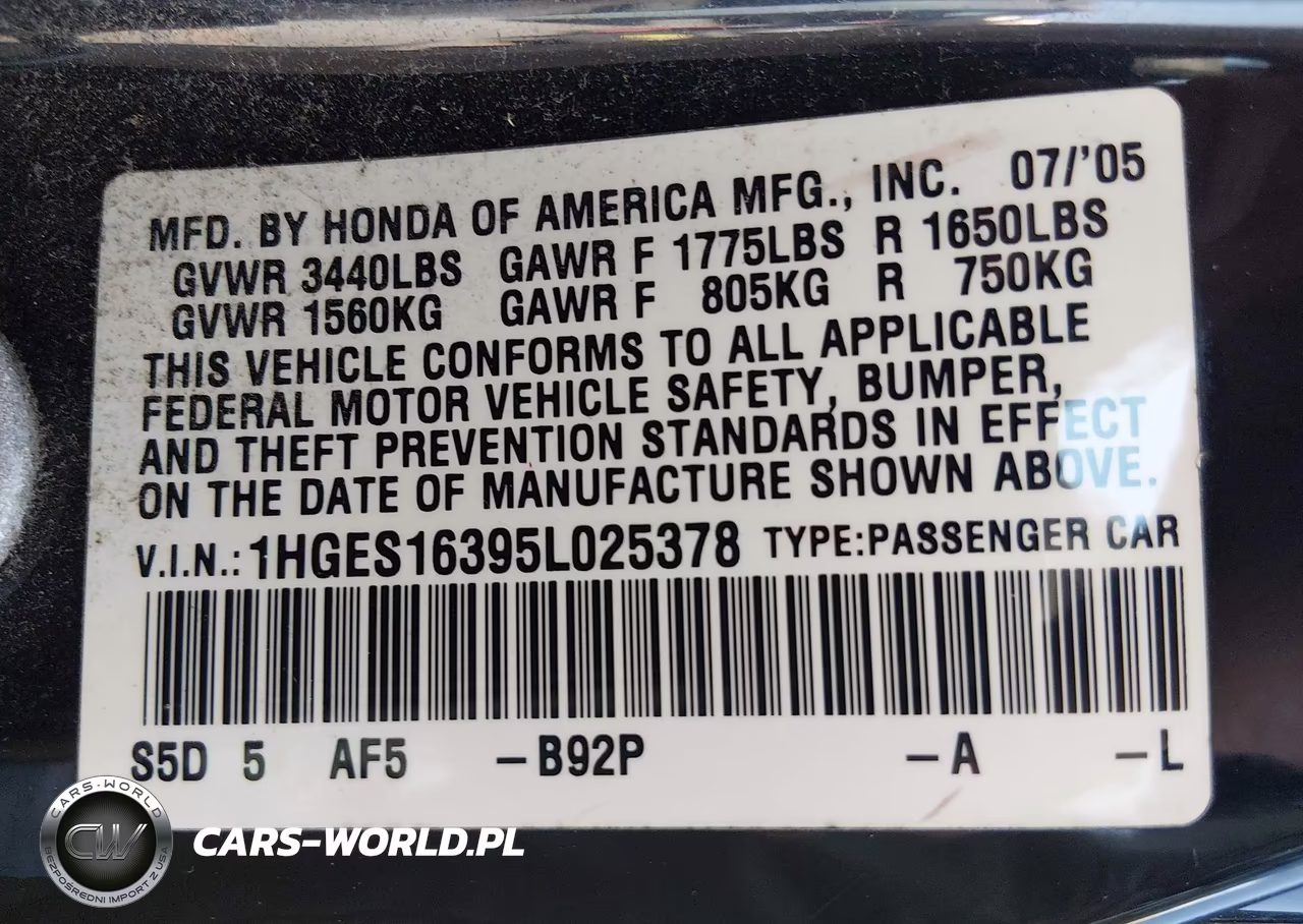 2005 Honda Civic Vp VIN:1HGES16395L025378 - 9