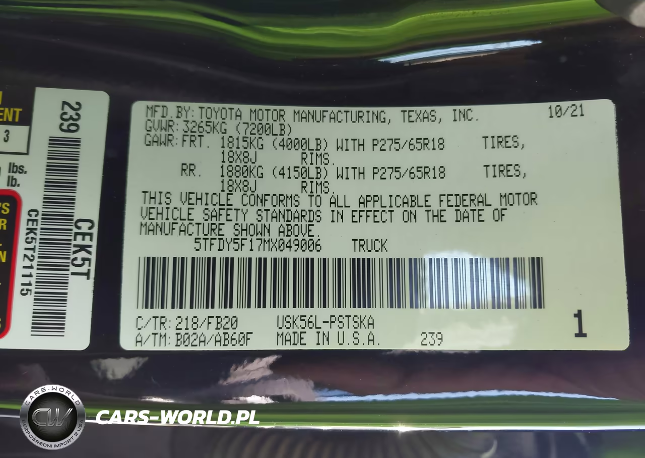 2021 Toyota Tundra Sr5 VIN:5TFDY5F17MX049006 - 9