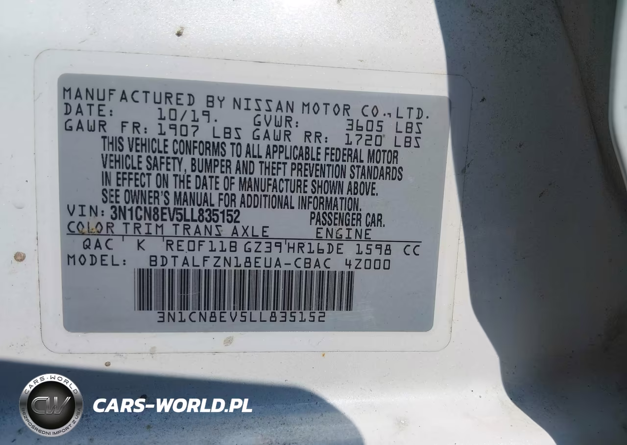 2020 Nissan Versa Sv Xtronic Cvt VIN:3N1CN8EV5LL835152 - 9