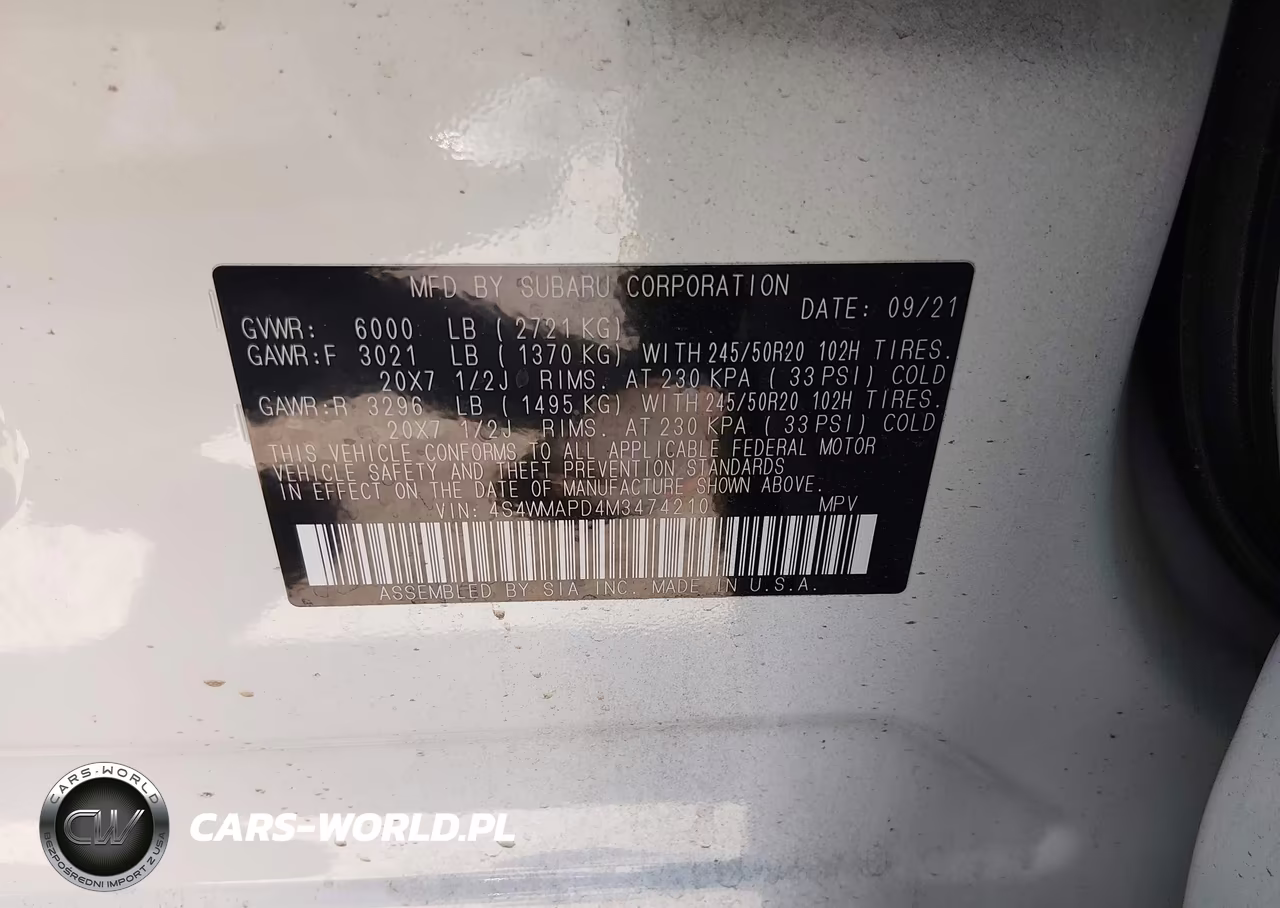2021 Subaru Ascent Limited VIN:4S4WMAPD4M3474210 - 9