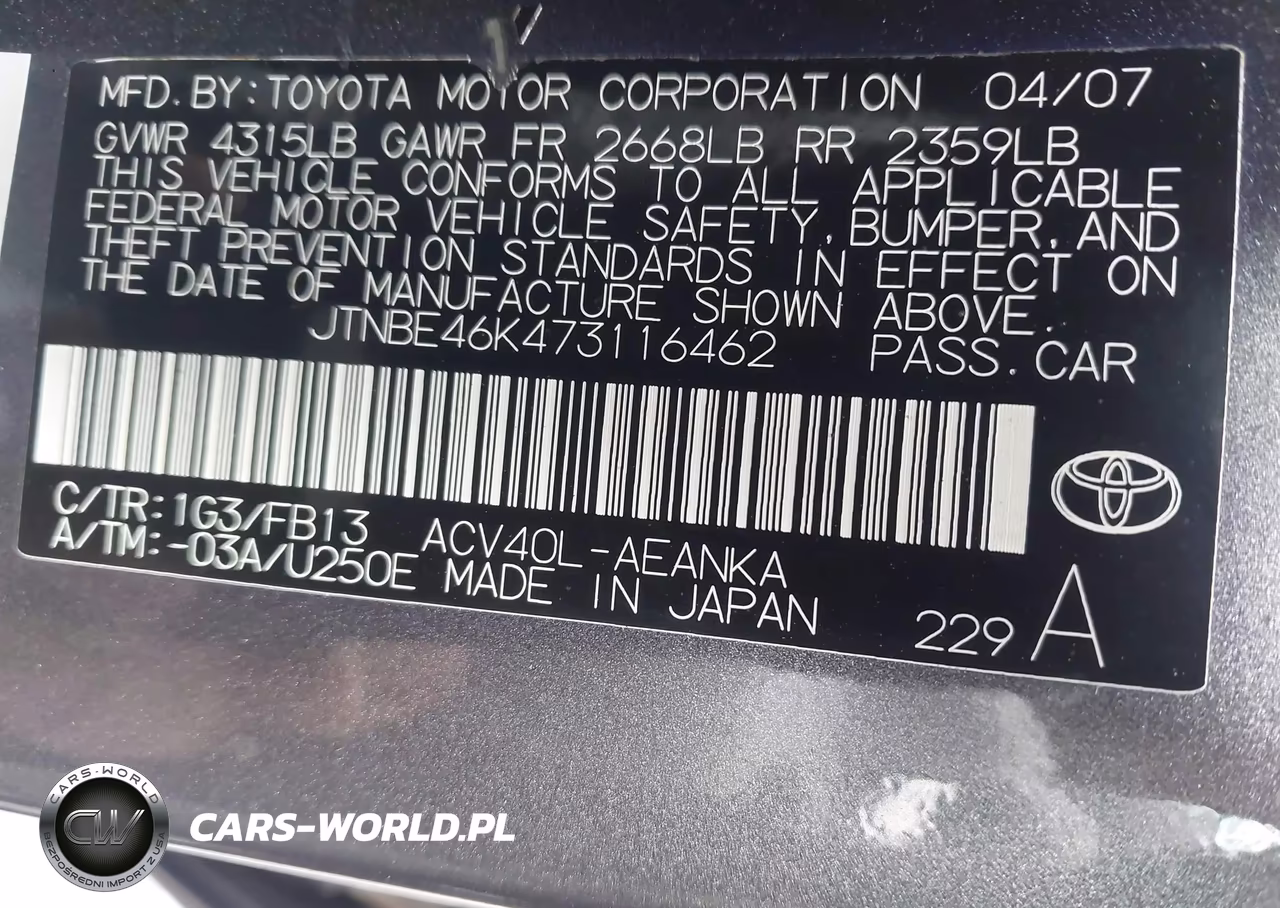 2007 Toyota Camry Le VIN:JTNBE46K473116462 - 9