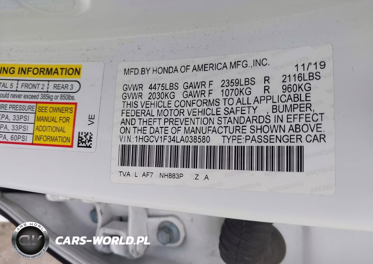2020 Honda Accord Sport VIN:1HGCV1F34LA038580 - 9