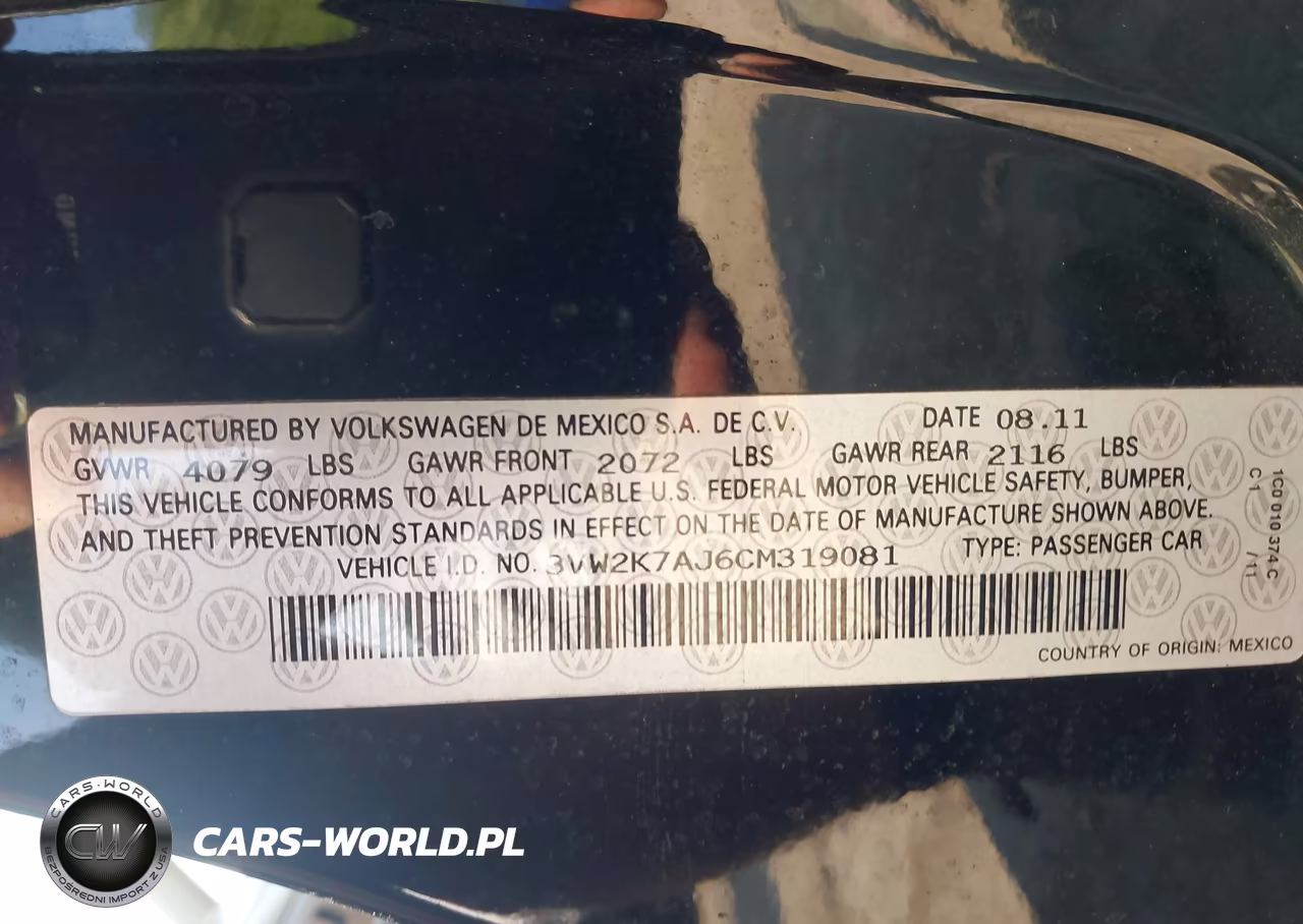 2012 Volkswagen Jetta 2.0L S VIN:3VW2K7AJ6CM319081 - 9