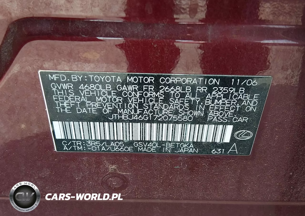 2007 Lexus Es 350 VIN:JTHBJ46G172075580 - 9