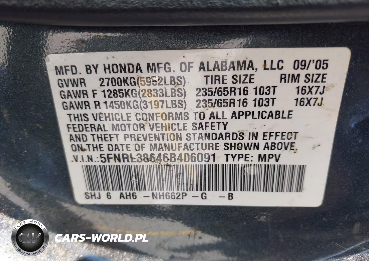 2006 Honda Odyssey Ex-L VIN:5FNRL38646B406091 - 9