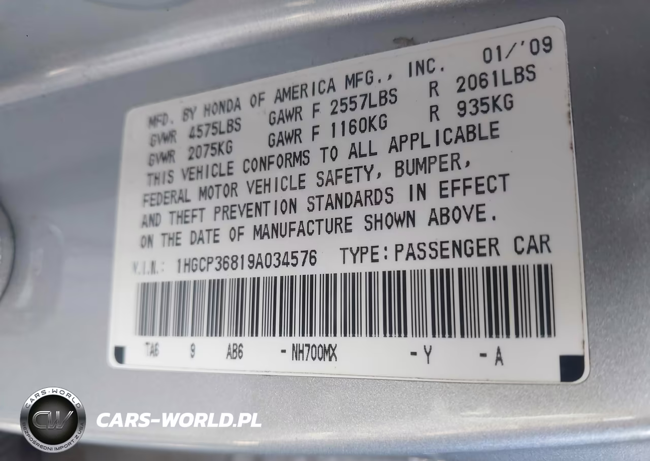 2009 Honda Accord 3.5 Ex-L VIN:1HGCP36819A034576 - 9
