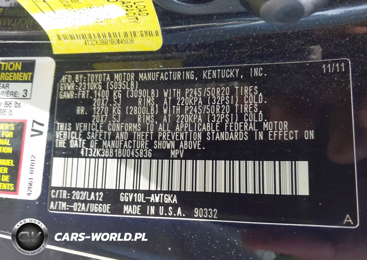 2011 Toyota Venza Base V6 VIN:4T3ZK3BB1BU045836 - 9
