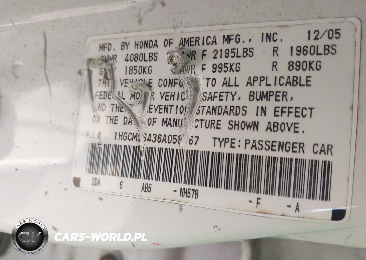 2006 Honda Accord 2.4 Lx VIN:1HGCM56436A058567 - 9