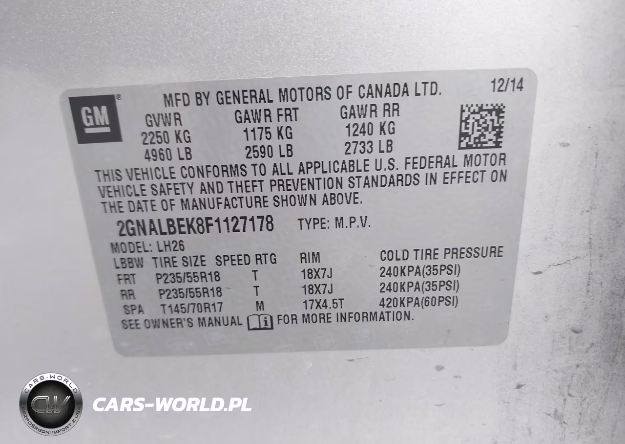 2015 Chevrolet Equinox Lt VIN:2GNALBEK8F1127178 - 9