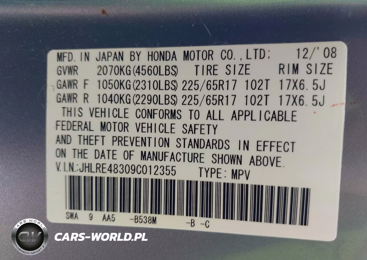 2009 Honda Cr-V Lx VIN:JHLRE48309C012355 - 9