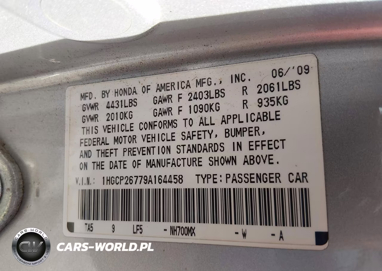 2009 Honda Accord 2.4 Ex VIN:1HGCP26779A164458 - 9