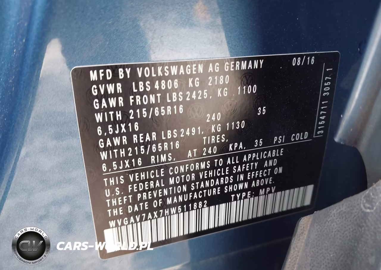 2017 Volkswagen Tiguan 2.0T S VIN:WVGAV7AX7HW511882 - 9