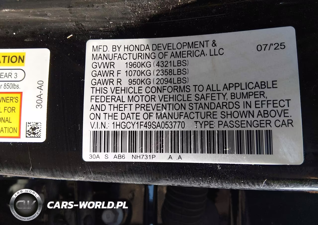 2025 Honda Accord Se VIN:1HGCY1F49SA053770 - 9