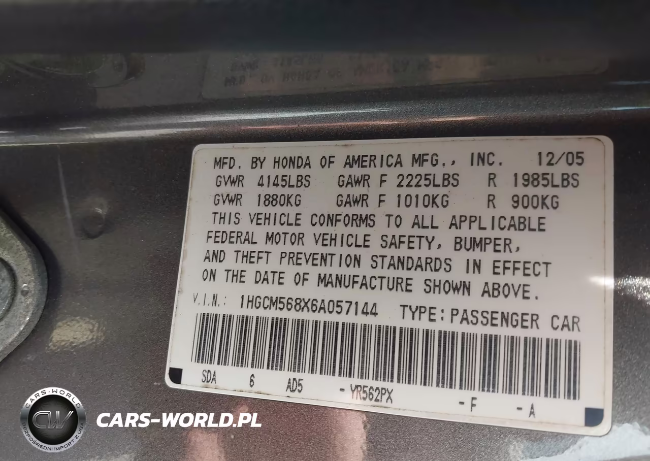 2006 Honda Accord 2.4 Ex VIN:1HGCM568X6A057144 - 9
