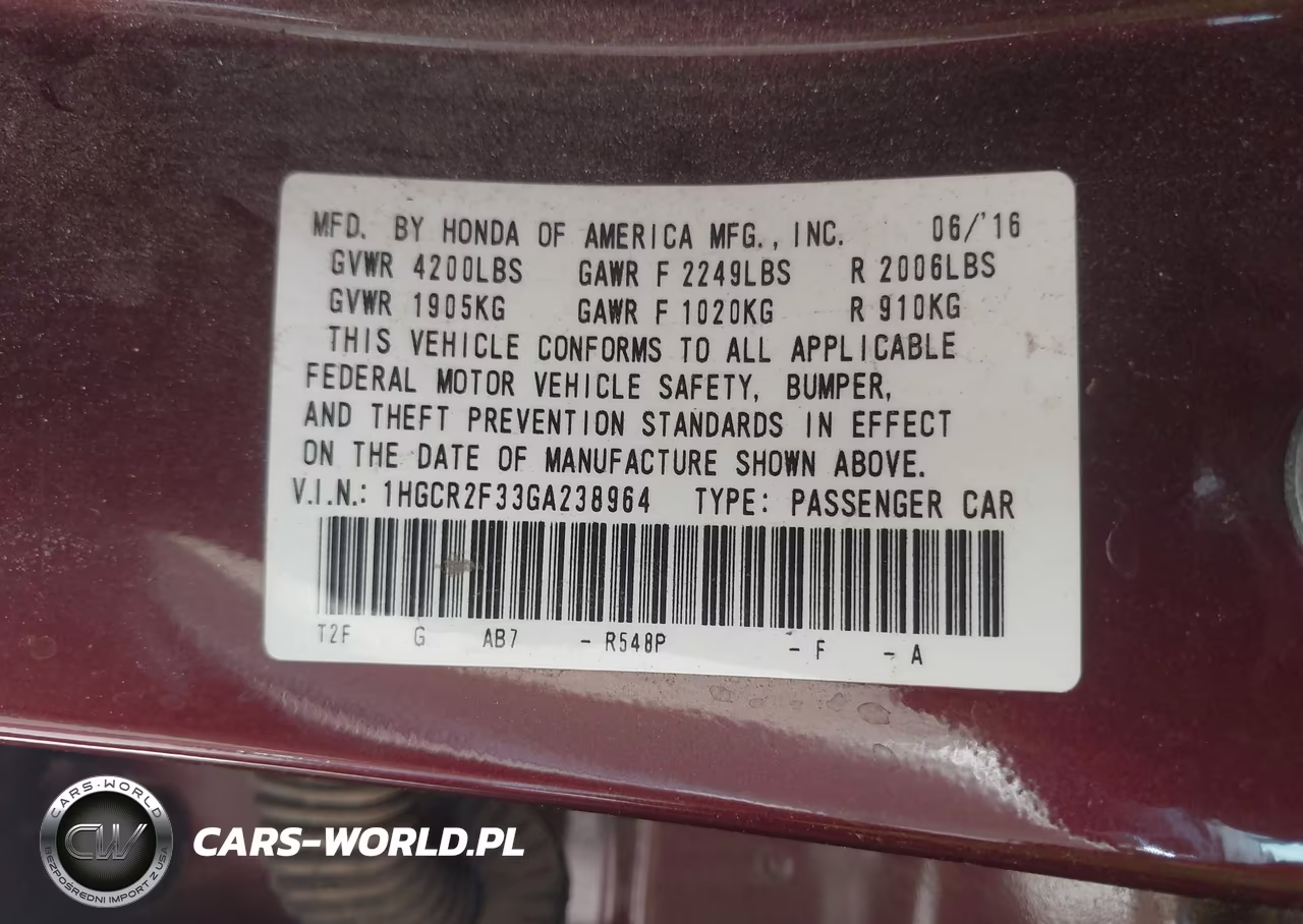 2016 Honda Accord Lx VIN:1HGCR2F33GA238964 - 9