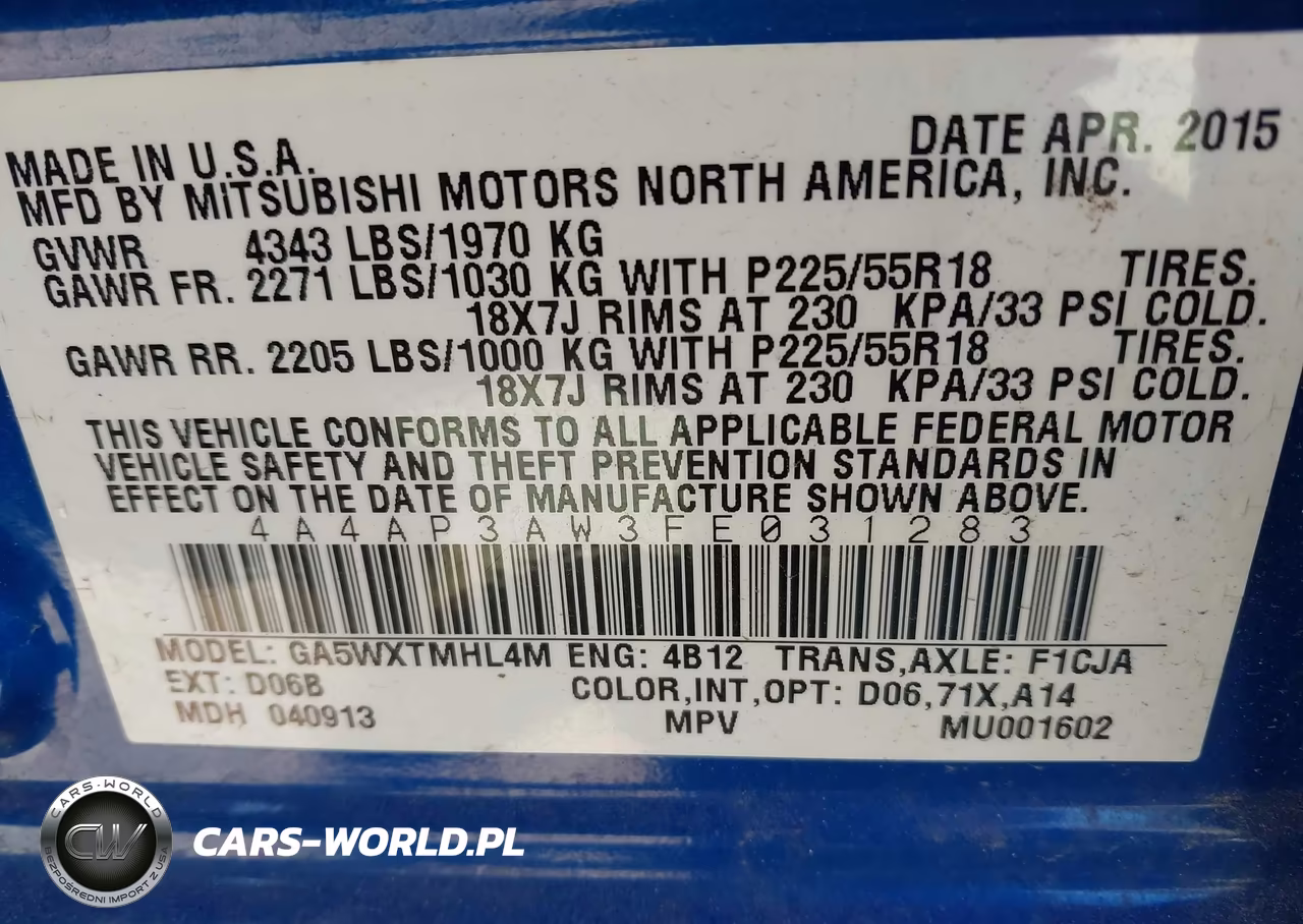 2015 Mitsubishi Outlander Sport Es VIN:4A4AP3AW3FE031283 - 9
