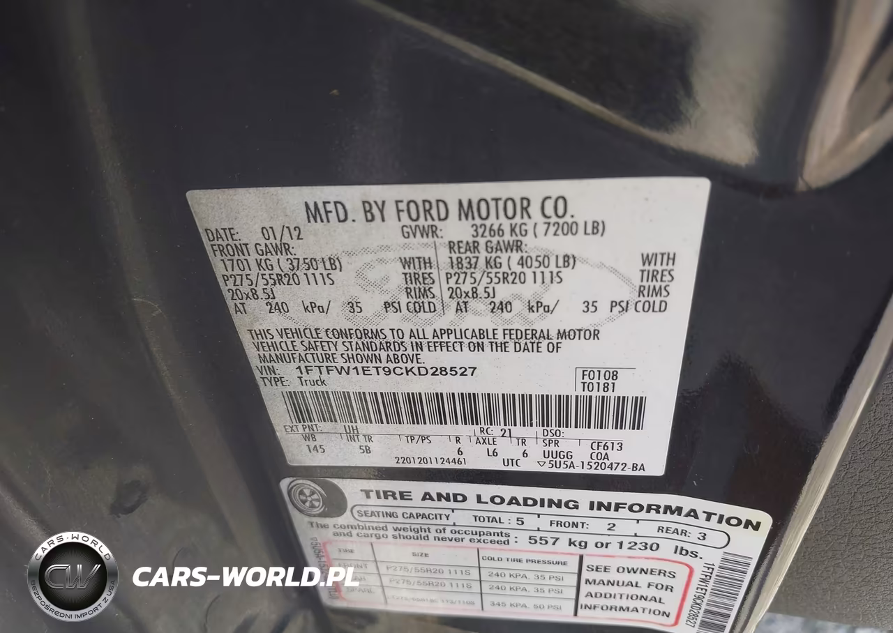 2012 Ford F-150 Fx4 VIN:1FTFW1ET9CKD28527 - 9