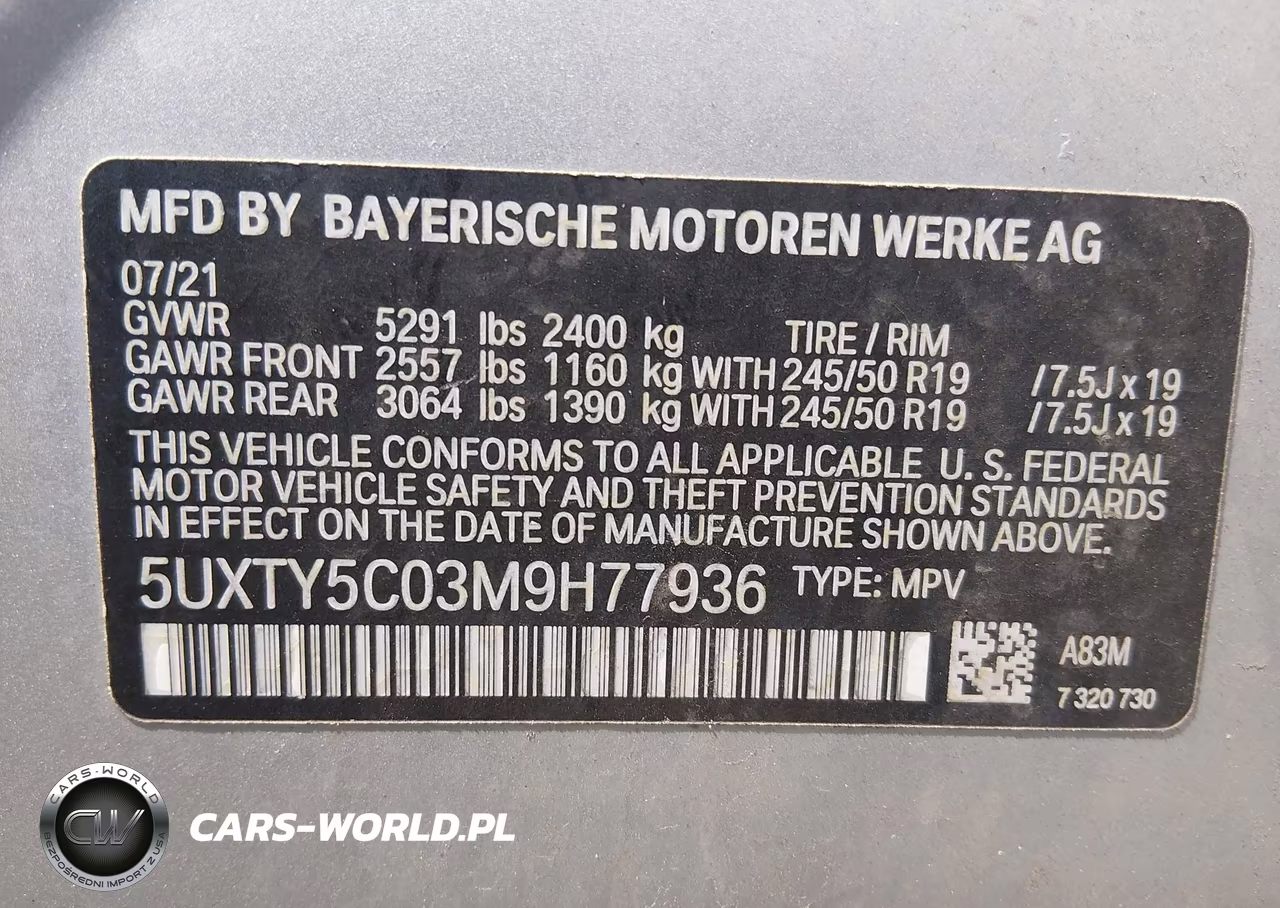2021 BMW X3 xDrive30I VIN:5UXTY5C03M9H77936 - 9
