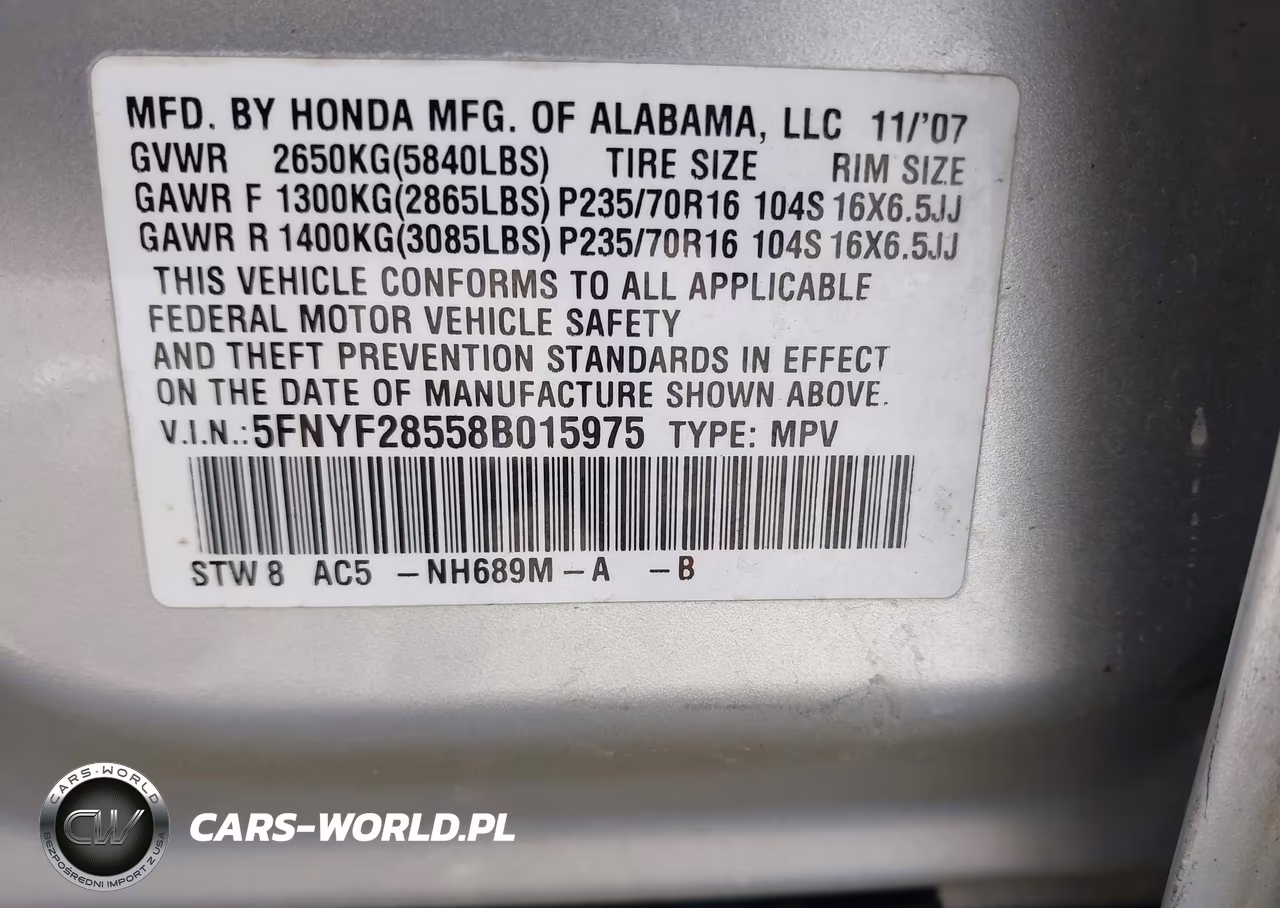 2008 Honda Pilot Ex-L VIN:5FNYF28558B015975 - 9